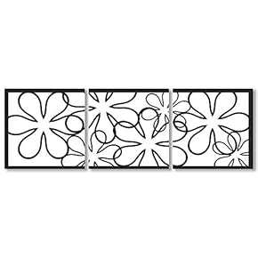 Canvas Wall Art Black and White Simple Pattern Painting Artwork for Home Prints Framed - 12"x12"x3 Panels