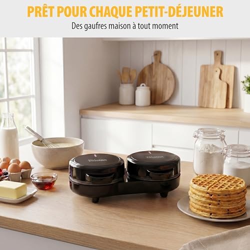 Gaufrier Mini Double, 2 Gaufres par Utilisation, Puissance 1100 W, Plaques en Aluminium Antiadhésives, Design Compact, WF-2115