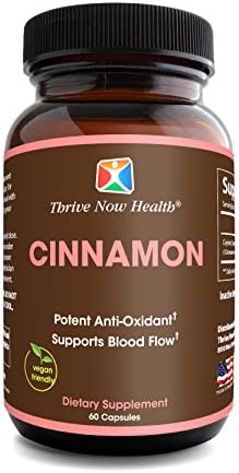 Thrive Now Health Ceylon Cinnamon Supplement (1200mg) Anti-Inflammatory Helps Reduce Joint Pain | Pure, Natural Cardiovascular and Circulatory Support | 60 Capsules