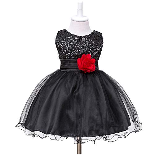 HUANQIUE Baby Girls Wedding Pageant Dress Princess Tutu Dress Black 1-2Y