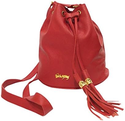 Gaspy Juliana Women's Crossbody Bucket Bag - Handmade from 100 Percent Genuine Colombian Leather (Red, Sandy Pattern)