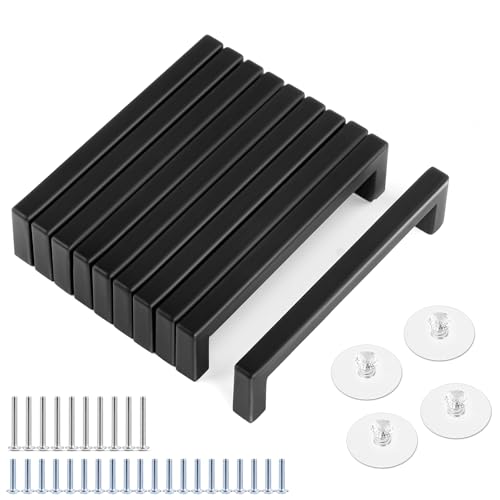 Tufa 10pcs Black Kitchen Handles 96mm - Stainless Steel Kitchen Cabinet Handles with 10 Long Screws, 20 Short Screws for Drawers, Cabinets and Cabinets