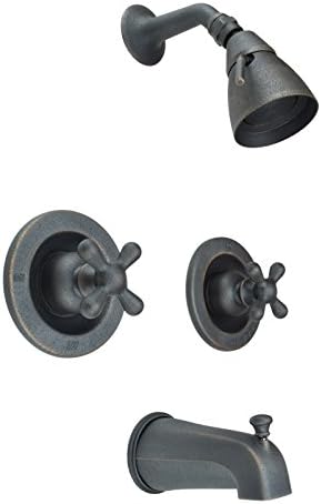 Rustic Hammered 2-Handle Shower &amp; Tub Set with Valves, 2 Cross Handles, Oil-Rubbed Bronze
