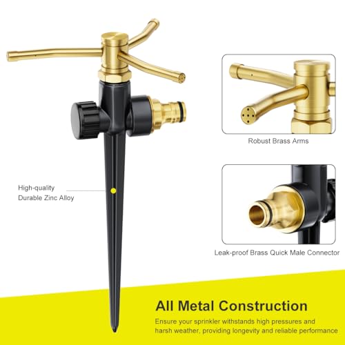 FANHAO 2 x Metal Garden Lawn Sprinkler with Stake Base, 3 Arm Sprinkler System Automatic Watering System 360 Degree Rotatable for Garden, Watering Large Areas for Plants