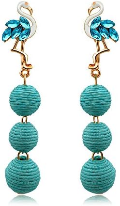 Lightweight Long Thread Lantern Ball Dangle Earrings with Enamel Flamingo Ear Studs For Women
