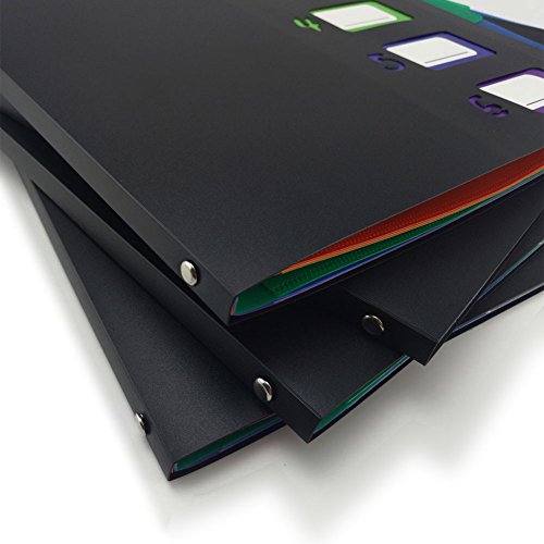 6 Pocket Plastic File Folders - Heavy Duty Black Shell and 6 Rainbow ,Letter Size - 12.2 x 9.84 x 0.6, Multicolor - Thumbnail 2