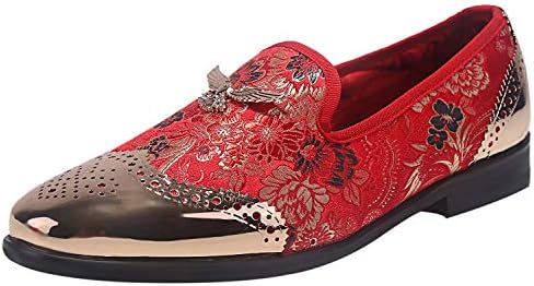 ELANROMAN Men's Gold Wedding Party Prom Velvet Loafers Shoes