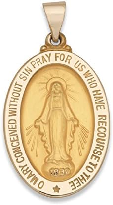 Genuine 14K Yellow Gold Oval Miraculous Medallion (1"x 11/16")