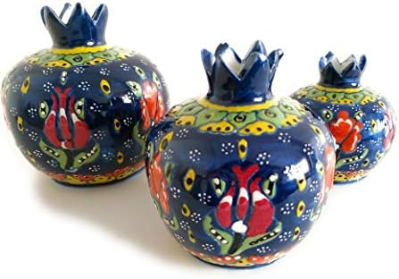 Alhamra Handmade Ceramic Decorative Pomegranates, Home Decor Vases Set of 3 (#Colorful) Assorted Colors