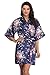 Mignon Cromwell Women's Floral Bride Bridesmaids Robe Satin Wedding Kimono Bridal Dressing Gown Sleepwear, Navy, XL