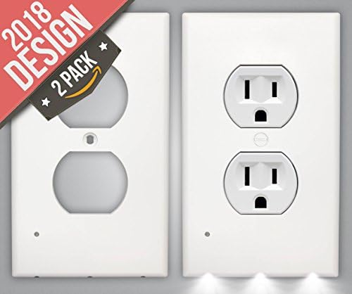 2 Pack Night Light Outlet Cover – Superior LED Ambient Lighting, Improved Copper Contacts for Best Connection, Improved Auto On/Off Sensor, Simple Install with No Batteries or Wires (Duplex, White)