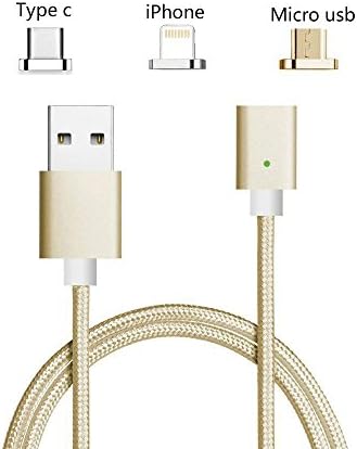 USB C Cable Magnetic,Animoeco Lightning+USB C+Micro 3 in 1 Multiple 2.4A Quick Charger Cable USB Nylon Braided For iPhone 7 7 plus/ 6 6s Plus/iPad Samsung Galaxy S6 S7 S8 plus Lg V20 (gold)