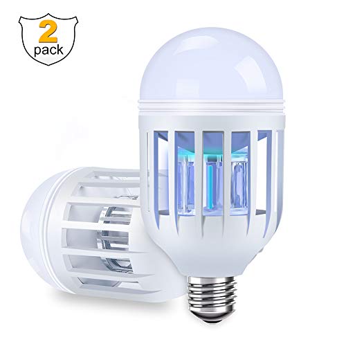 Bug Zapper Light Bulbs (2 Pack) Mosquito Killer Lamp, LED Electronic Insect & Fly Killer - Built in Fly Trap, Fits in 110V E26/E27 Light Bulb Socket for Indoor Outdoor Porch Patio Backyard etc