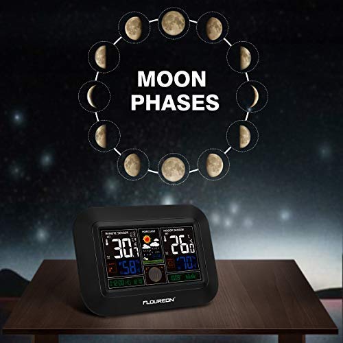 Weather Forecast Station,Digital Home Weather Station with Morning Noon and Night Precision Forecast, In/Outdoor Temperature and Humidity Gauge Calendar Weather Forecaster Snooze Alarm Clock -Black