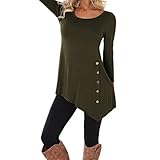 Goddessvan Plus Size Tops, Women Long Sleeve Loose Shirt Button Trim Round Neck Tunic Blouse T-Shirt (3XL, Army Green)