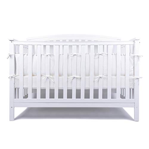 LOAOL Baby Crib Bumper Pads with Pom Pom Breathable Washable Padded Crib Liner Nursery Toddler Decor (White)
