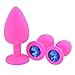 3 Pcs 3 Size Silicone Jeweled Anal Butt Plugs Anal Trainer Toys Hmxpls Sex Love Games Personal Massager for Women Men Couples Lover (Pink+Blue)