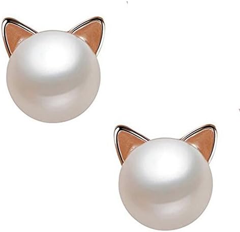 Millechic Gold Cat Ear Stud Earrings Freshwater Cultured Pearl Stud Earrings Sterling Silver Ear Studs