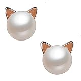 Millechic Gold Cat Ear Stud Earrings Freshwater Cultured Pearl Stud Earrings Sterling Silver Ear Studs