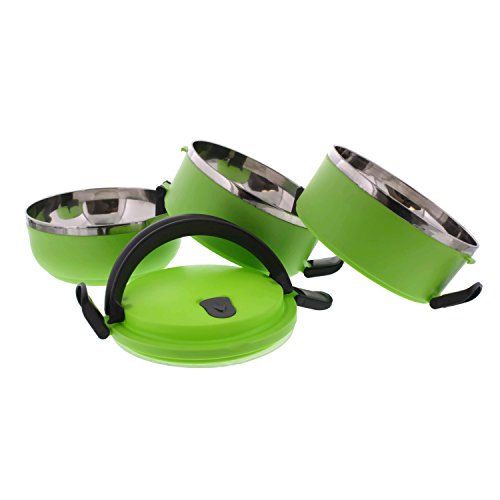 Cheftor Three Tier 71oz/2.1L Stacking Lunch Box Insulated Food Carrier Bento Box Stainless Steel Bowls Container with Sealing Lid, Green