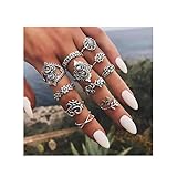 Campsis 11PCS Baroque Women Ring Sets Flower Knuckle Stacking Multi Size Rings Boho Leaf Mid Rings for Women and Girls(Silver)