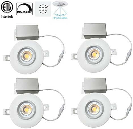 Recessed Downlight,NICKLED 4 Inch Gimbal LED Dimmable Recessed Light with Junction Box, 12W (100W Eqv.) 1100LM, IC-Rated Airtight, ETL 5 Years Warranty Pack of 4