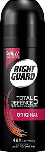Right Guard Mens Deodorant, Total Defence 5 Original Anti-Perspirant Sprat, Multipack 6 x 150 ml