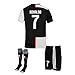 XIUlexiu Ronaldo #7 Home 2019-2020 Soccer Short Sleeves Kids Youth & Shorts & Socks White/Black