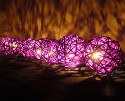 Purple Rattan Ball Patio Party String Lights (20/set)