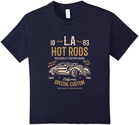 unisex-child LA HOT RODS CAR STREET RACERS RATROD T-SHIRT  6 Navy