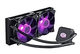 Cooler Master MasterLiquid LC240E RGB Close-Loop AIO CPU Liquid Cooler, 240mm Radiator, Dual Chamber RGB Pump, Dual MF120R RGB Fans w/ RGB Lighting Sync for AMD Ryzen/Intel 1151/2066
