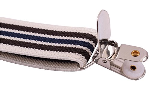 Pre Tied Bow Tie Clip On Trouser Suspenders Mens Adjustable Braces Khaki Stripe - Thumbnail 2