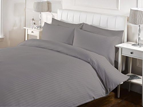 1000 Thread Count 5 Piece Striped Duvet Cover Set with Zipper Closure & Corner Ties 100% Egyptian Cotton Luxurious Ultra Soft & Hypoallergenic By Kotton Culture (1 Duvet Cover & 4 Pillow Shams) (Silver, Emperor)