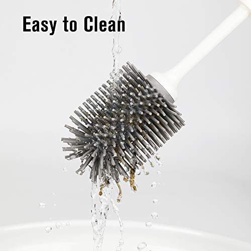 Joomoon Toilet Brush and Holder Set Good Grip Hideaway Compact Silicone Bristles Bathroom Cleaning Bowl Brush Kit with Rim Lip Toilet Bowl Brush and Holder Cleaner Set White