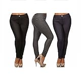 Women's Plus & Regular Size Cotton Blend Stretchy 5 Pocket Jeggings, 3 Pack: Black/Navy/Grey, Large / X-Large