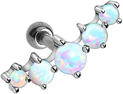 BODYA 16g Surgical Steel 5-Gem Curved Synthetic Opal CZ Cartilage Stud Tragus Helix Earring