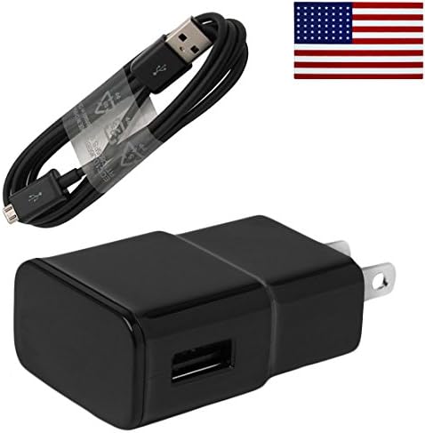 2 Amp Rapid Wall Charger &amp; Data Cable for Samsung Galaxy Note 1 2 3 4 5 Edge Bundle -Bulk Packaging- w allsales1955 Brand American Flag Sticker (Black)