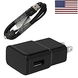 2 Amp Rapid Wall Charger & Data Cable for Samsung Galaxy S6 S6 Edge Edge+ S5 S4 S3 S2 Bundle -Bulk Packaging- w allsales1955 Brand American Flag Sticker (Black)