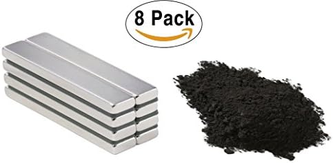 Neodymium Bar Magnets, 60 x 10 x 3 mm, Extremely Strong Rare Earth Magnet, 8 pack, with BONUS MAGNETIC IRON OXIDE