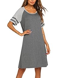 Hotouch Sleepwear Women's Nightgown Cotton Sleep Shirt Printed Short Sleeve Sleep Tee Casual Nightshirt