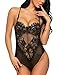 ADOME Women One Piece Lingerie Valentines Day Lace Fishnet Teddy Lace Bodysuits Mesh Babydoll Black S