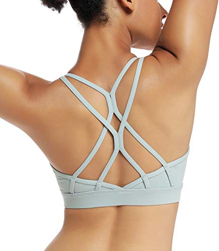 RUNNING GIRL Strappy Sports Bra for Women Sexy Crisscross Back Light Support Yoga Bra with Removable Cups(WX2310.Green.XXL)