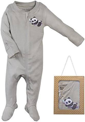 Wild Baby Clothing Organic Cotton Unisex Baby Zippered Footie with Gift Box (0-3 Months, Panda)