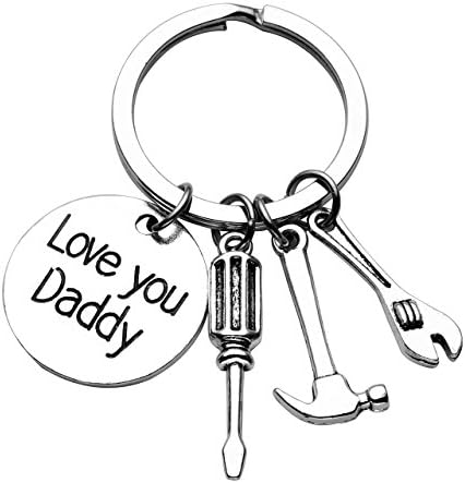 Jovivi Fathers Day Keyring for Dad Papa Gifts,Love you daddy/If Dad can't fix it,no one can Keyring,Repair Tools/hand saw/axe/shovel Keychain Key Ring,Fathers Day Daddy Gift from Daughter Son