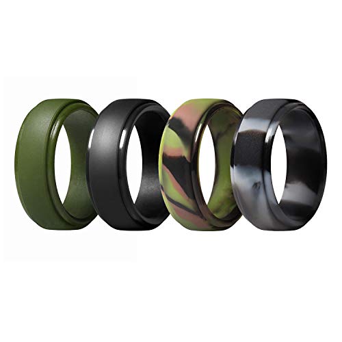 ThunderFit Silicone Rings for Men - 4 Pack Rubber Wedding Bands (Black, Grey Camo, Dark Green, Green Camo, 13.5-14 (23mm))