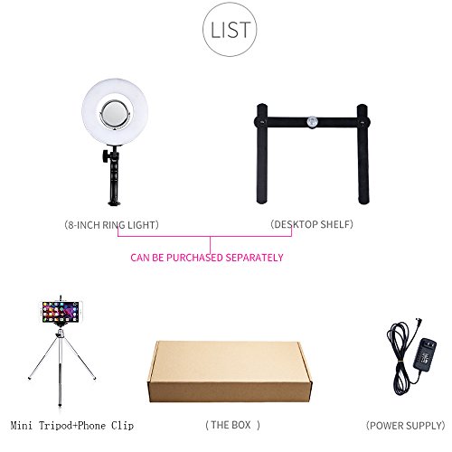 8-inch LED Selfie Ring Light for Phone Video Shooting Makeup YouTube Vine Portrait Photography with Stand Mirror Table Top Dimmable Camera Photo Lamps 24W 5500K Video Circle Lights