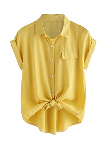 Shein women s plain lapel collar rolled sleeve knotted …