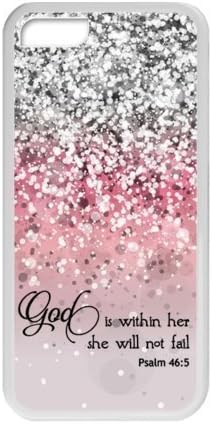 God Is Within Her, She Will Not Fail Psalm -Bible Verse Pink Sparkles Glitter Skin Protector Colorful Pattern Hard Back Case Cover Fit for Iphone 5C