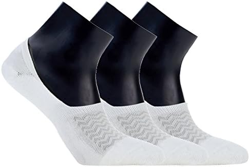 Rexy I7MV-03A3Men's Double Cushion And Double Non Slip Technique Novelty Comfortable No Show Sock Invisible 3pairs (White, 25-28cm)