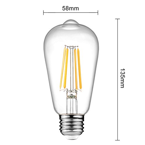 image for Ascher Vintage LED Edison Bulbs, 6W, Equivalent 60W, 800lm, Warm White